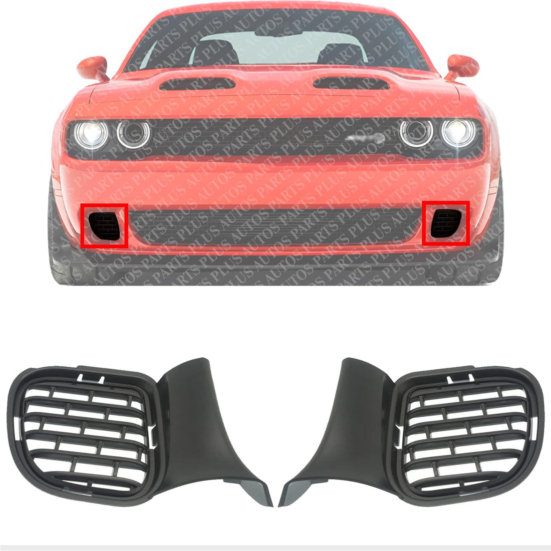 Set Of 2 Front Bumper Grille Air Intake Textured Left Driver & Right Passenger Side Direct Replacement Compatible With 2015-2023 Dodge Challenger CH1039187 CH1038187 68259762AB