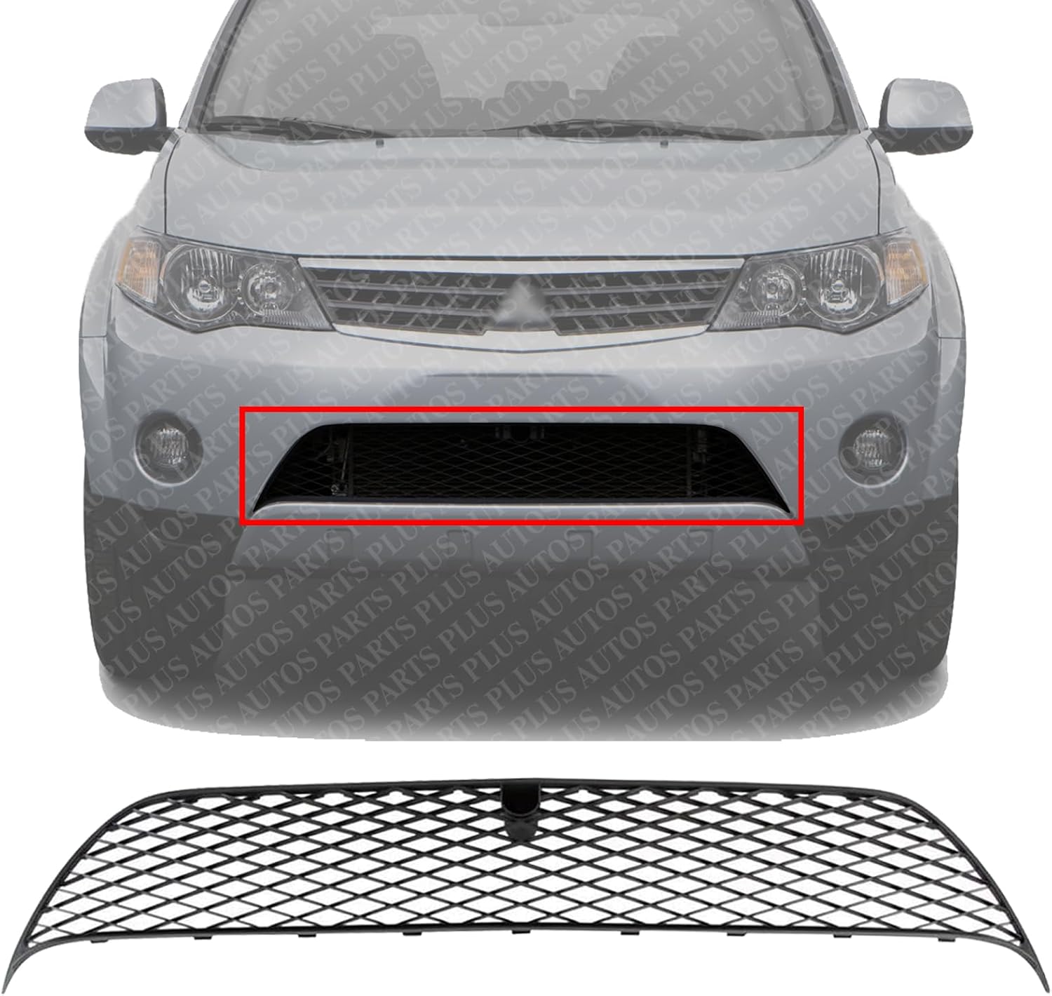 Front Bumper Lower Grille Primed Plastic Direct Replacement Compatible With 2007-2009 Mitsubishi Outlander MI1036100 6402A037