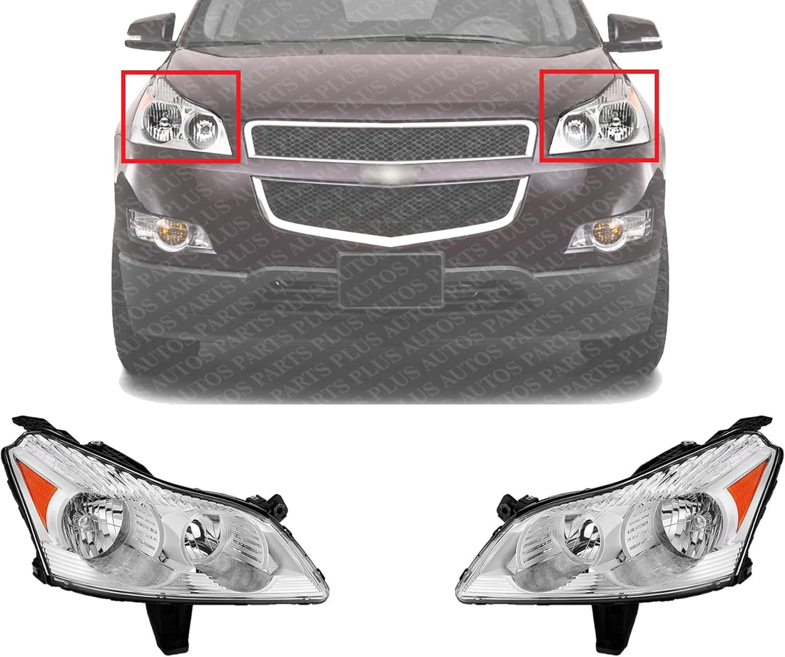 Set Of 2 Front Head Light Assembly Plastic Left Driver & Right Passenger Side Direct Replacement Compatible With 2009-2012 Chevrolet Traverse GM2503330 GM2502330
