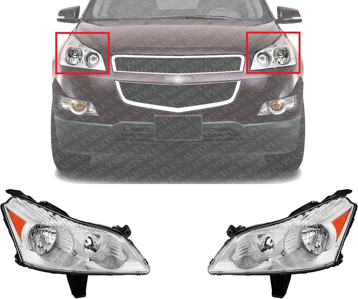 Set Of 2 Front Head Light Assembly Plastic Left Driver & Right Passenger Side Direct Replacement Compatible With 2009-2012 Chevrolet Traverse GM2503330 GM2502330