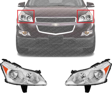 Set Of 2 Front Head Light Assembly Plastic Left Driver & Right Passenger Side Direct Replacement Compatible With 2009-2012 Chevrolet Traverse GM2503330 GM2502330