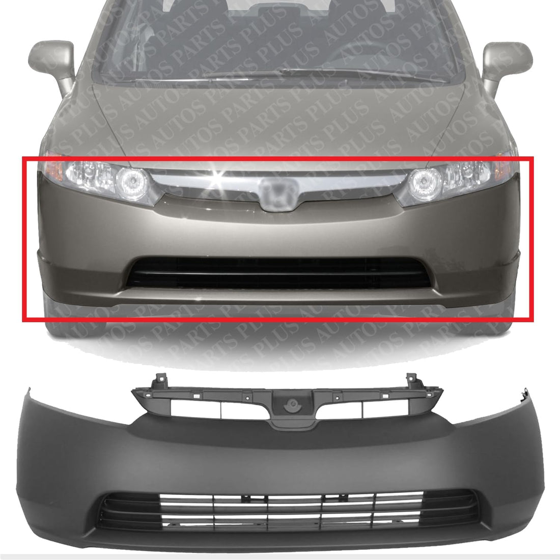 AUTOS PARTS PLUS Front Bumper Cover Primed Direct Replacement Compatible With 2006-2008 Honda Civic HO1000239 04711SNEA90ZZ