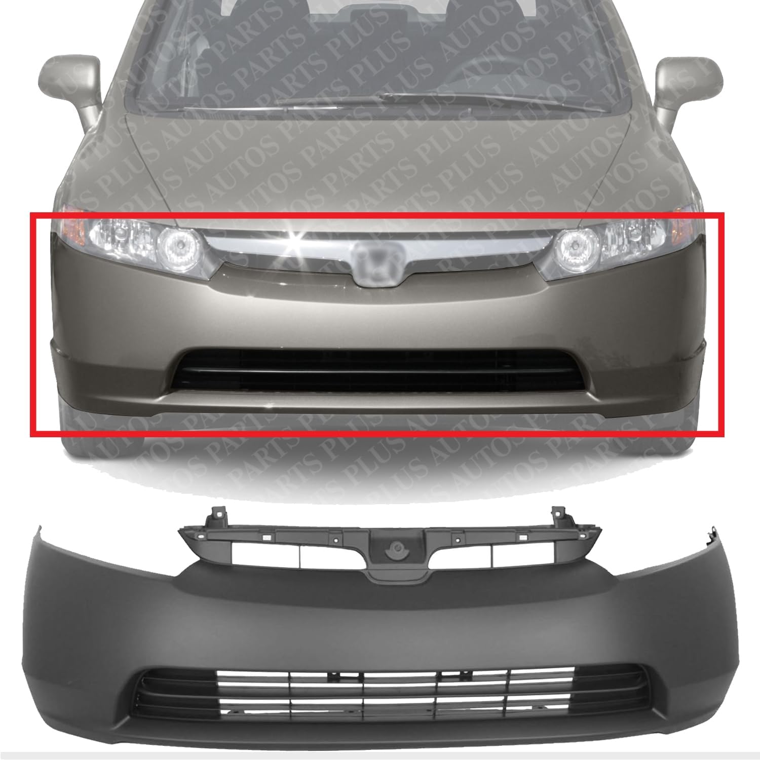 AUTOS PARTS PLUS Front Bumper Cover Primed Direct Replacement Compatible With 2006-2008 Honda Civic HO1000239 04711SNEA90ZZ