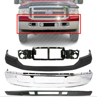 AUTOS PARTS PLUS Front Bumper Chrome + Upper Cover Primed + Lower Valance Textured + Header Panel Direct Replacement Compatible With 2005-2007 Ford F-Series Super Duty FO1002392 FO1095219 FO1057292