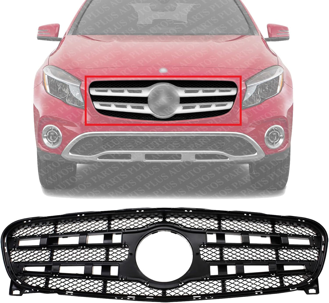 Front Grille Assembly Prime Shell And Insert Plastic Direct Replacement Compatible With 2015-2017 Mercedes Benz GLA250 MB1200188 1568801200