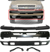 Front Bumper Primed + Upper Cover + Lower Valance Textured + Outer Brace Bracket Left & Right Side Direct Replacement Compatible With 2003-2006 Chevrolet Silverado 1500
