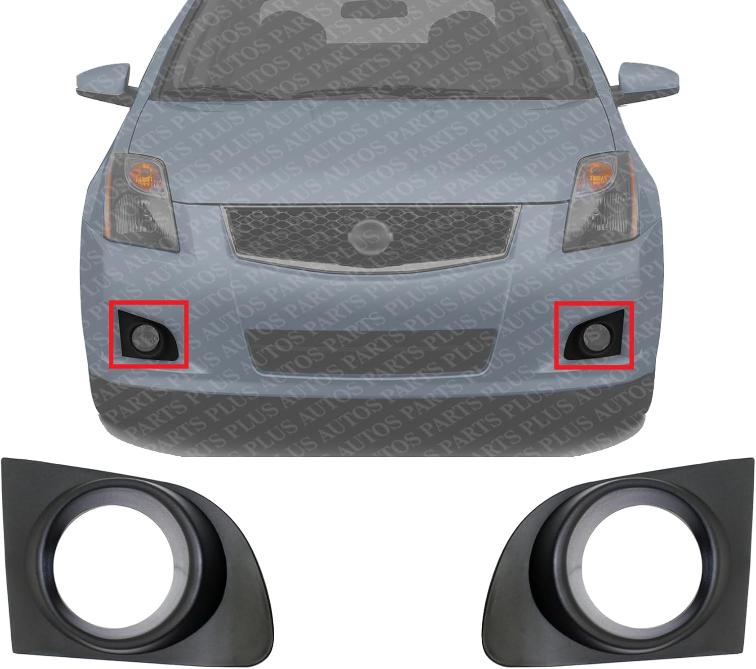 Set Of 2 Front Fog Light Molding Textured Plastic Left Driver & Right Passenger Side Direct Replacement Compatible With 2007-2012 Nissan Sentra NI1039110 NI1038110