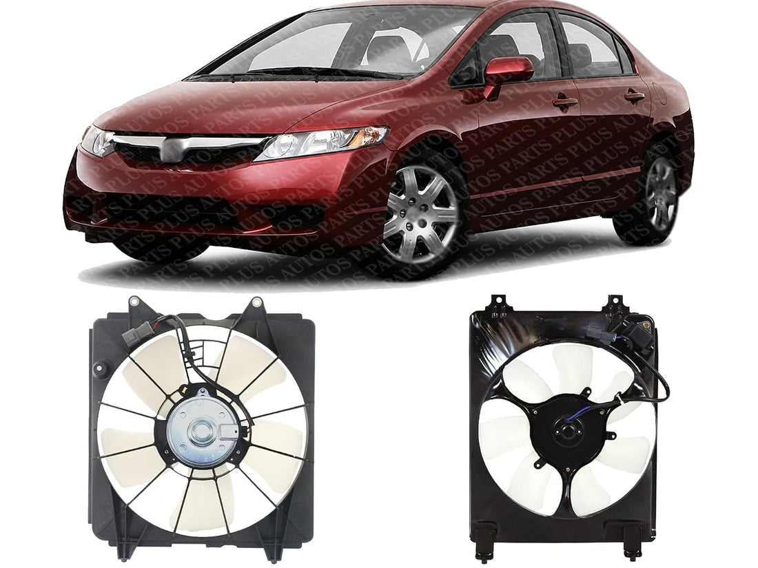 Front Radiator Left Driver + AC Condenser Fan Assembly Right Passenger Side Direct Replacement Compatible with 2006-2011 Honda Civic HO3115129 HO3110115 38616RNAA01 19015RNAA01