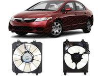 Front Radiator Left Driver + AC Condenser Fan Assembly Right Passenger Side Direct Replacement Compatible with 2006-2011 Honda Civic HO3115129 HO3110115 38616RNAA01 19015RNAA01