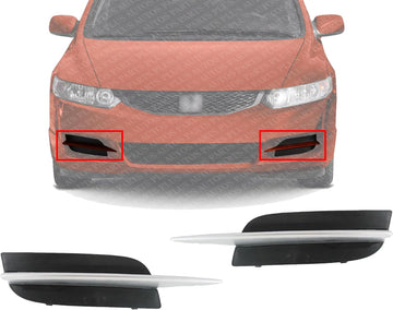 Set Of 2 Front Bumper Fog Light Cover Primed Plastic Left Driver & Right Passenger Side Direct Replacement Compatible With 2009-2011 Honda Civic HO1039103 HO1038103