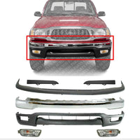 Front Bumper Chrome Steel + Lower Valance + Upper Filler + Head Lamps Fillers + Signal Lights Direct Replacement Compatible With 2001-2004 Toyota Tacoma TO1095196 TO1087112