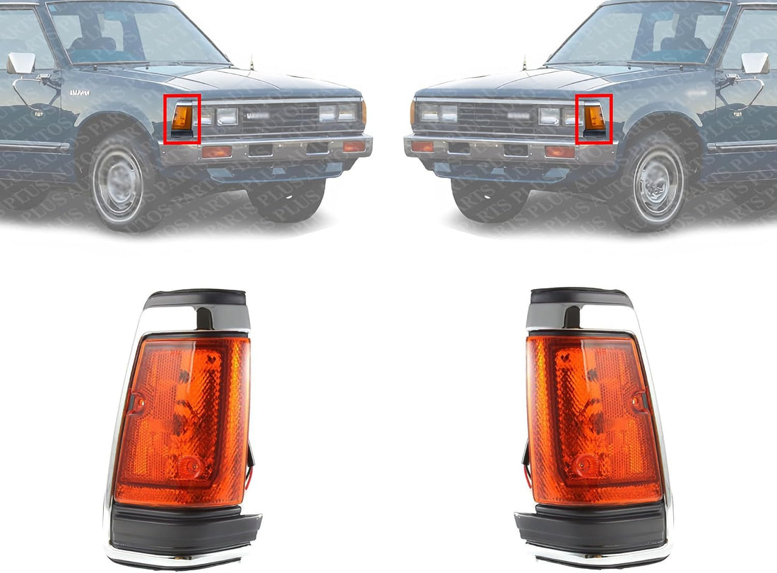 Set Of 2 Front Corner Lights Assembly With Chrome Trim Right Passenger & Left Driver Side Direct Replacement Compatible With 1983-1986 Nissan 720 NI2551102 NI2550102 2618010W00