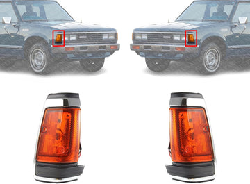Set Of 2 Front Corner Lights Assembly With Chrome Trim Right Passenger & Left Driver Side Direct Replacement Compatible With 1983-1986 Nissan 720 NI2551102 NI2550102 2618010W00