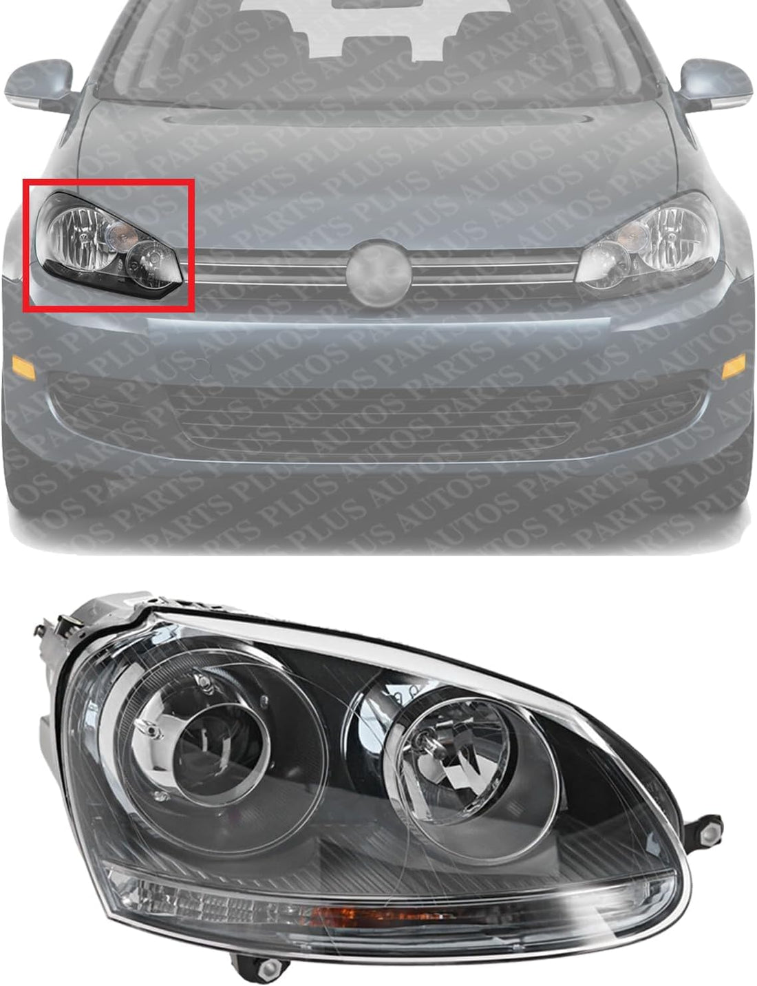 Front Head Light Right Passenger Side Direct Replacement Compatible With 2005-2010 Volkswagen Jetta / 2006-2009 Rabbit VW2503133 1K6941040B