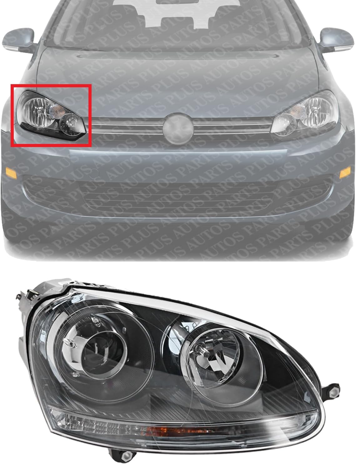 Front Head Light Right Passenger Side Direct Replacement Compatible With 2005-2010 Volkswagen Jetta / 2006-2009 Rabbit VW2503133 1K6941040B