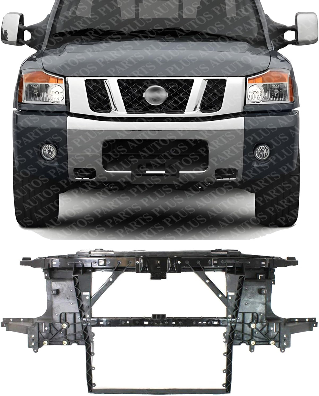 Front Radiator Support Assembly Plastic With Steel Direct Replacement Compatible With 2004-2010 Nissan Titan NI1225162 625007S026
