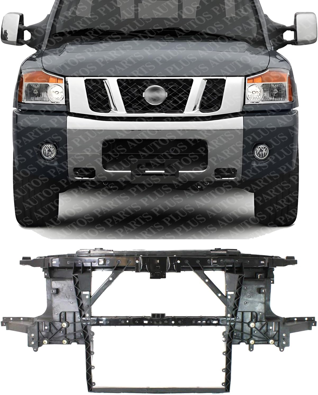 Front Radiator Support Assembly Plastic With Steel Direct Replacement Compatible With 2004-2010 Nissan Titan NI1225162 625007S026
