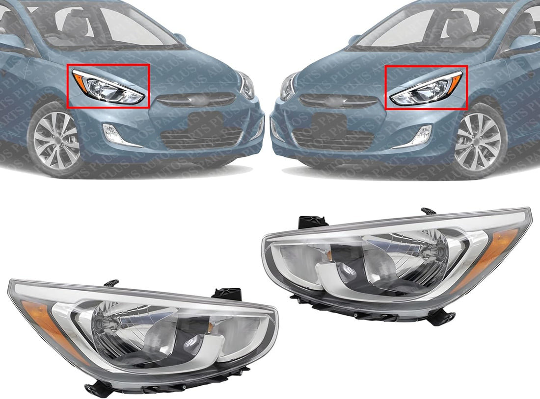 Set Of 2 Front Head Light Assembly Left Driver & Right Passenger Side Direct Replacement Compatible With 2015-2017 Hyundai Accent HY2503192 HY2502192 921021R710 921011R710