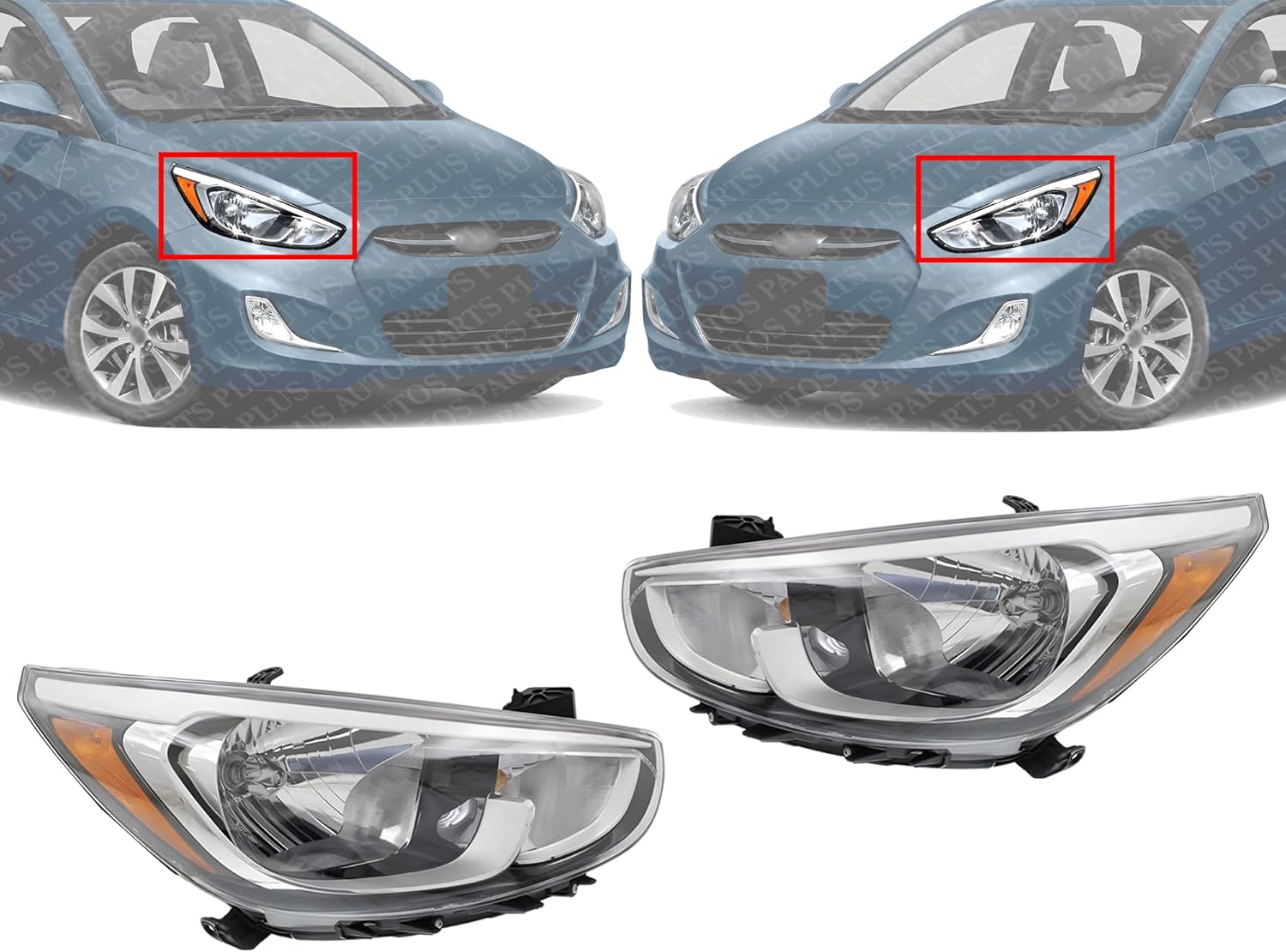 Set Of 2 Front Head Light Assembly Left Driver & Right Passenger Side Direct Replacement Compatible With 2015-2017 Hyundai Accent HY2503192 HY2502192 921021R710 921011R710