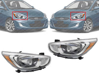 Set Of 2 Front Head Light Assembly Left Driver & Right Passenger Side Direct Replacement Compatible With 2015-2017 Hyundai Accent HY2503192 HY2502192 921021R710 921011R710