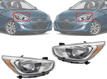 Set Of 2 Front Head Light Assembly Left Driver & Right Passenger Side Direct Replacement Compatible With 2015-2017 Hyundai Accent HY2503192 HY2502192 921021R710 921011R710