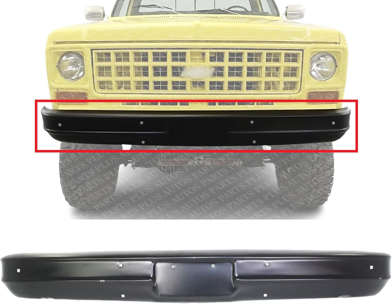 Front Bumper Primed Steel Without Impact Strip Holes Direct Replacement Compatible With 1973-1980 Chevrolet/GMC C/K Series GM1002256 6262158