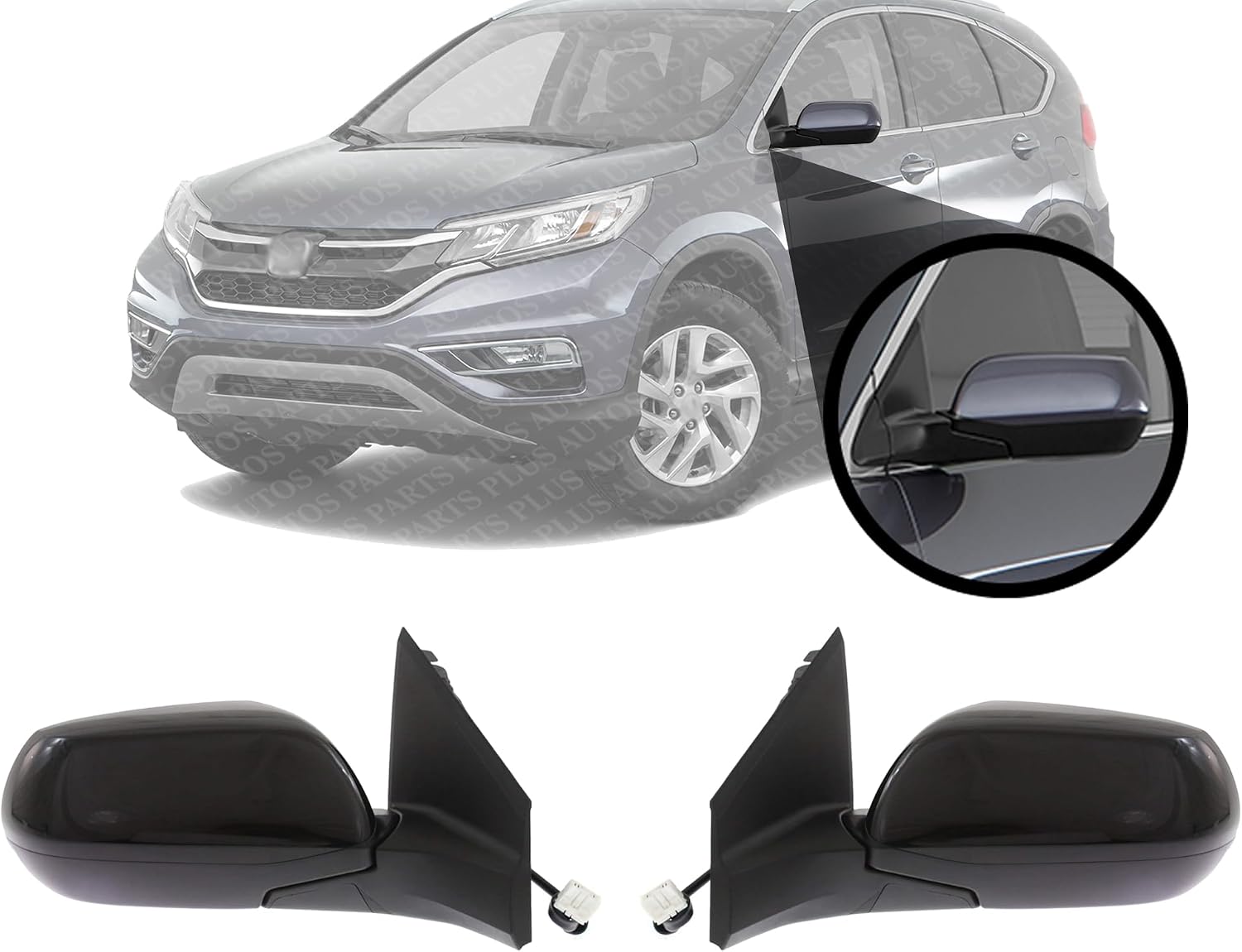 Set Of 2 Front Power Mirror Manual Folding Heated Primed Right Passenger & Left Driver Side Direct Replacement Compatible With 2016 Honda CR-V HO1320295 HO1321295 76208T1WA11-PFM