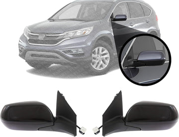 Set Of 2 Front Power Mirror Manual Folding Heated Primed Right Passenger & Left Driver Side Direct Replacement Compatible With 2016 Honda CR-V HO1320295 HO1321295 76208T1WA11-PFM