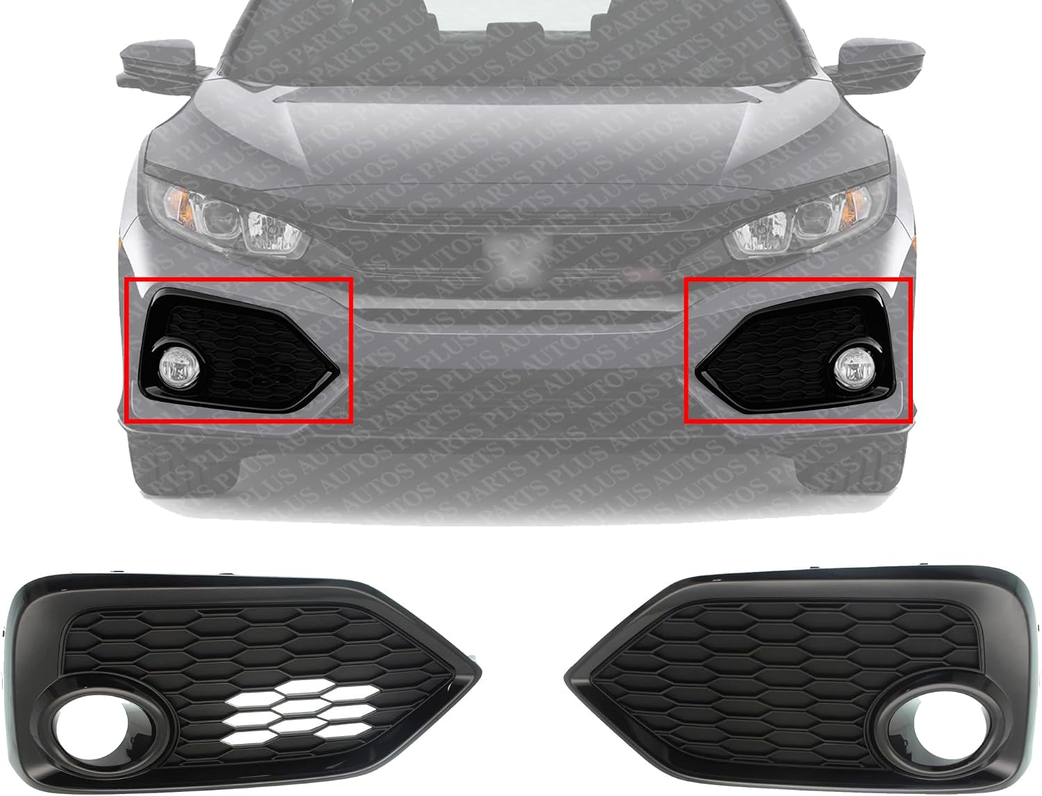 Set Of 2 Front Fog Lamp Molding Primed Right Passenger & Left Driver Side Direct Replacement Compatible With 2017-2019 Honda Civic HO1039133 HO1038133 71103TGGA20 71108TGGA20