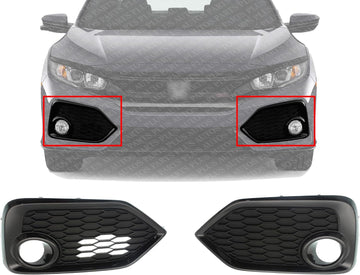 Set Of 2 Front Fog Lamp Molding Primed Right Passenger & Left Driver Side Direct Replacement Compatible With 2017-2019 Honda Civic HO1039133 HO1038133 71103TGGA20 71108TGGA20