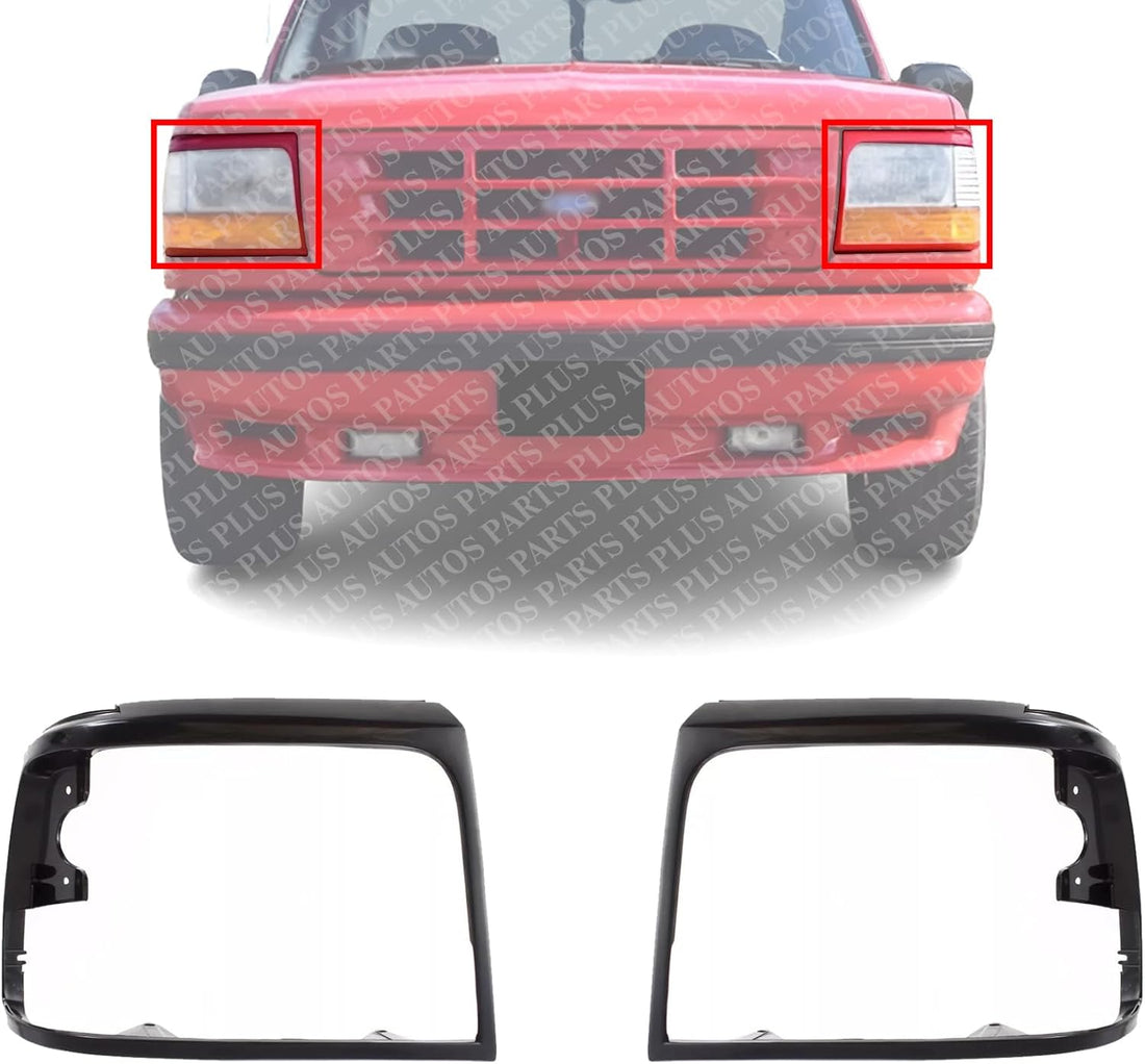 Set Of 2 Front Head Light Door Bezel Primed Left Driver & Right Passenger Side Direct Replacement Compatible With 1992-1997 Ford F-Series ‎FO2513135 FO2512131 F3TZ13064AAA