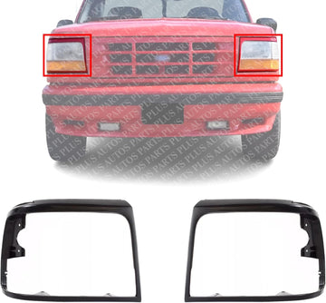 Set Of 2 Front Head Light Door Bezel Primed Left Driver & Right Passenger Side Direct Replacement Compatible With 1992-1997 Ford F-Series ‎FO2513135 FO2512131 F3TZ13064AAA