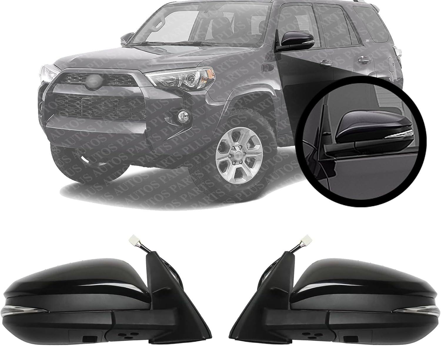 Set Of 2 Front Power Mirror Manual Folding Heated Primed Right Passenger & Left Driver Side Direct Replacement Compatible With 2014-2018 Toyota 4Runner TO1321312 TO1320312