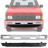 Front Bumper Chrome Steel With Top Pad Holes + Lower Valance Panel Primed Direct Replacement Compatible With 1986-1992 Nissan D21 / 1987-1992 Pathfinder NI1002107 NI1095102 6202209G25