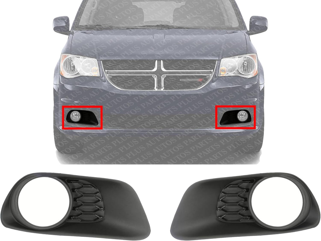 Set of 2 Front Fog Light Molding Primed Left Driver & Right Passenger Side Direct Replacement Compatible With 2011-2020 Dodge Grand Caravan CH1039130 CH1038130 68100698AA 68100699AA