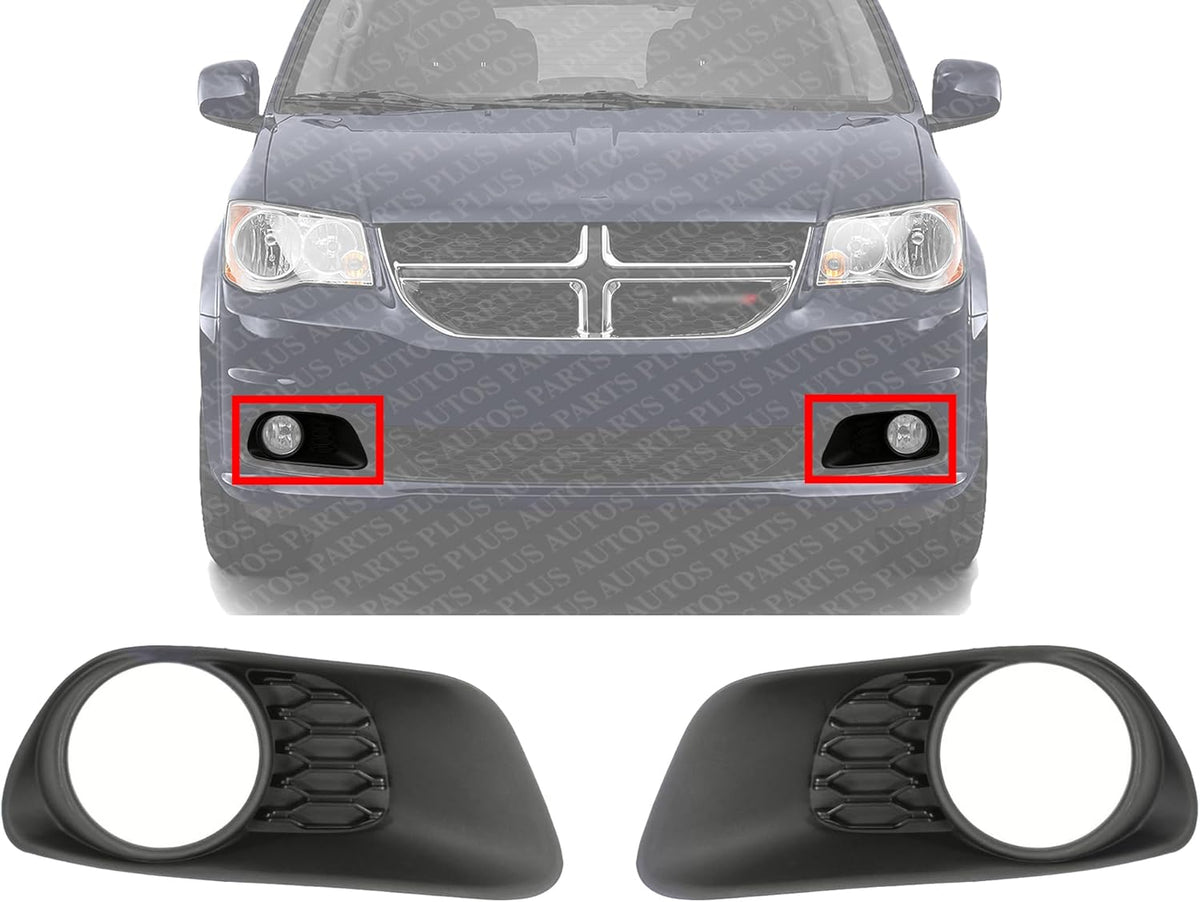 Set of 2 Front Fog Light Molding Primed Left Driver & Right Passenger Side Direct Replacement Compatible With 2011-2020 Dodge Grand Caravan CH1039130 CH1038130 68100698AA 68100699AA