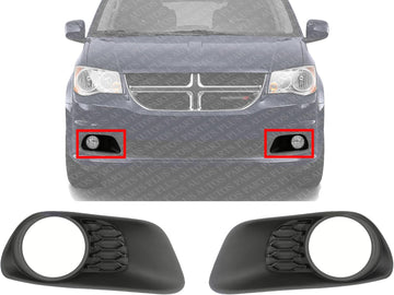 Set of 2 Front Fog Light Molding Primed Left Driver & Right Passenger Side Direct Replacement Compatible With 2011-2020 Dodge Grand Caravan CH1039130 CH1038130 68100698AA 68100699AA