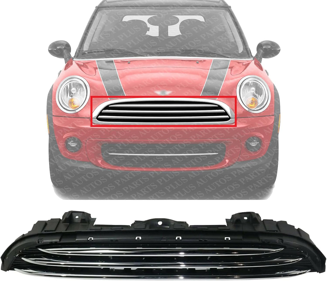 Front Grille Textured Shell And Insert Plastic With Chrome Molding Direct Replacement Compatible With 2014-2021 Mini Cooper MC1200105 51137335529