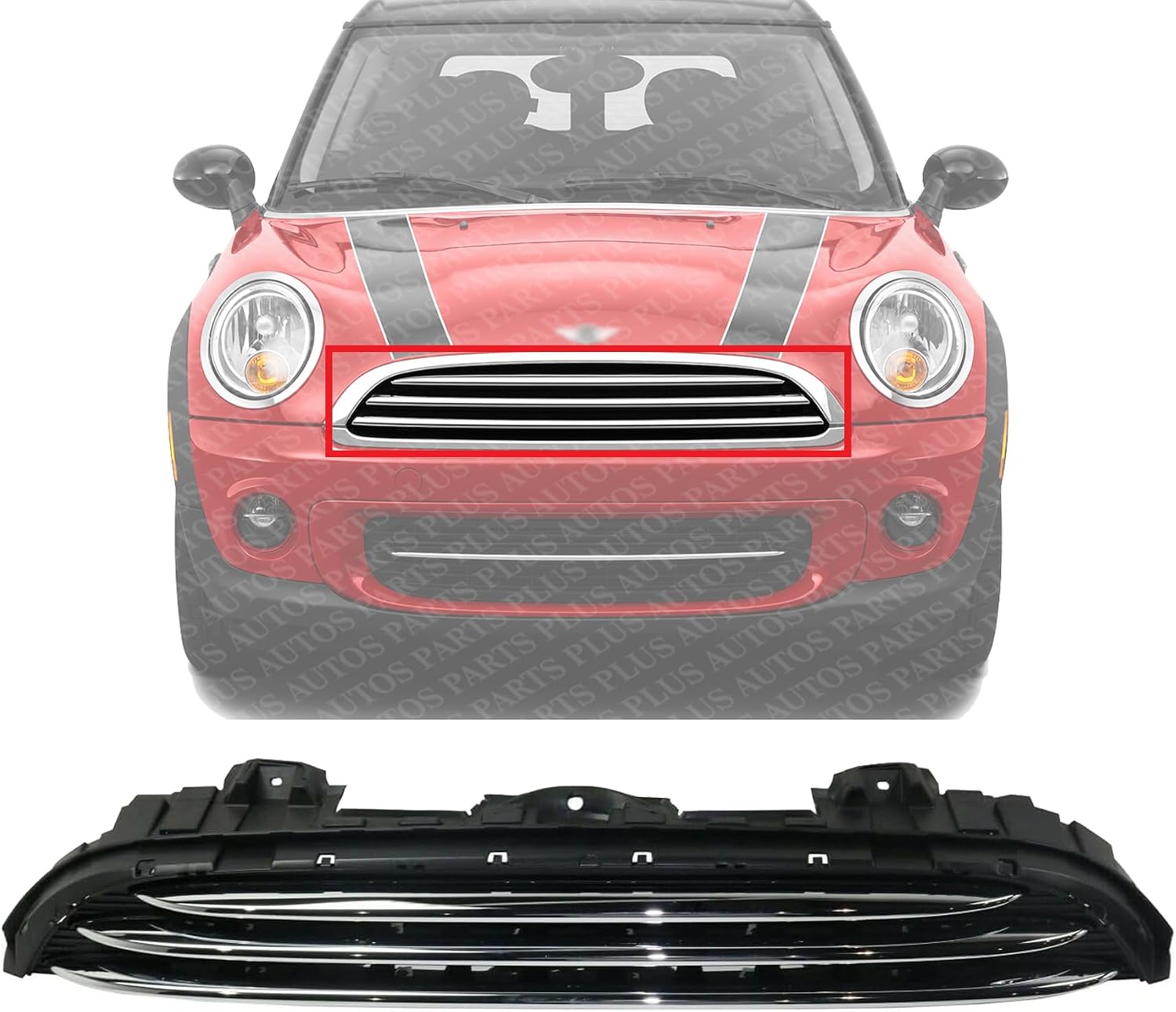 Front Grille Textured Shell And Insert Plastic With Chrome Molding Direct Replacement Compatible With 2014-2021 Mini Cooper MC1200105 51137335529