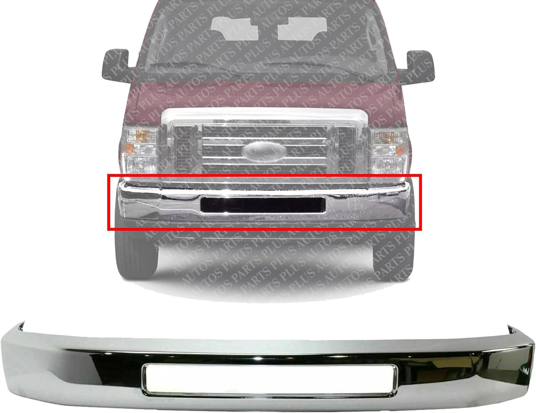 AUTOS PARTS PLUS Front Bumper Face Bar Chrome Steel Direct Replacement Compatible With 2008-2019 For E-Series FO1002410 8C2Z17757B