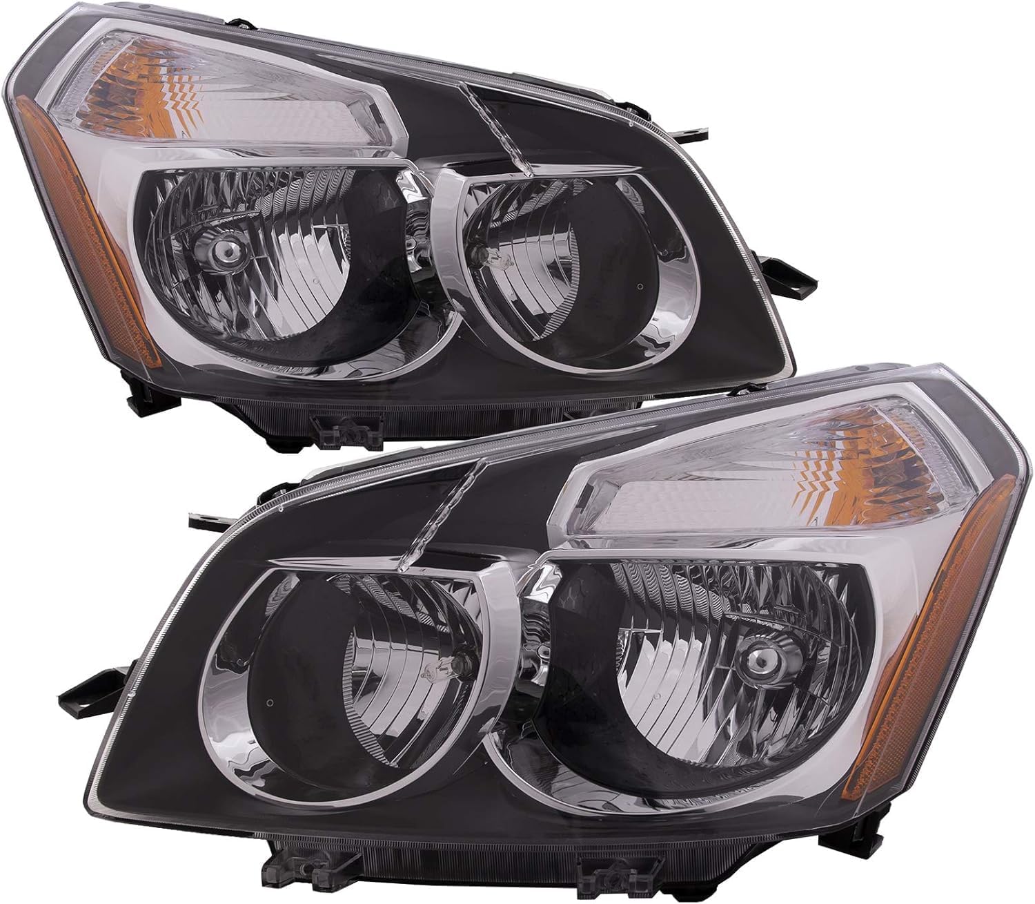 Front Bumper Cover Primed Plastic + Upper & Lower Grille + Headlight + Fog Light + Trim Left Driver & Right Passenger Side Replacement Compatible With 2009-2010 Pontiac Vibe