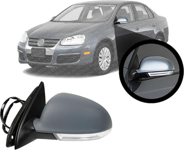Front Power Mirror Manual Folding Heated Primed Plastic Left Driver Side Direct Replacement Compatible With 2005-2010 Volkswagen Jetta VW1320123 1K1857507BH9B9