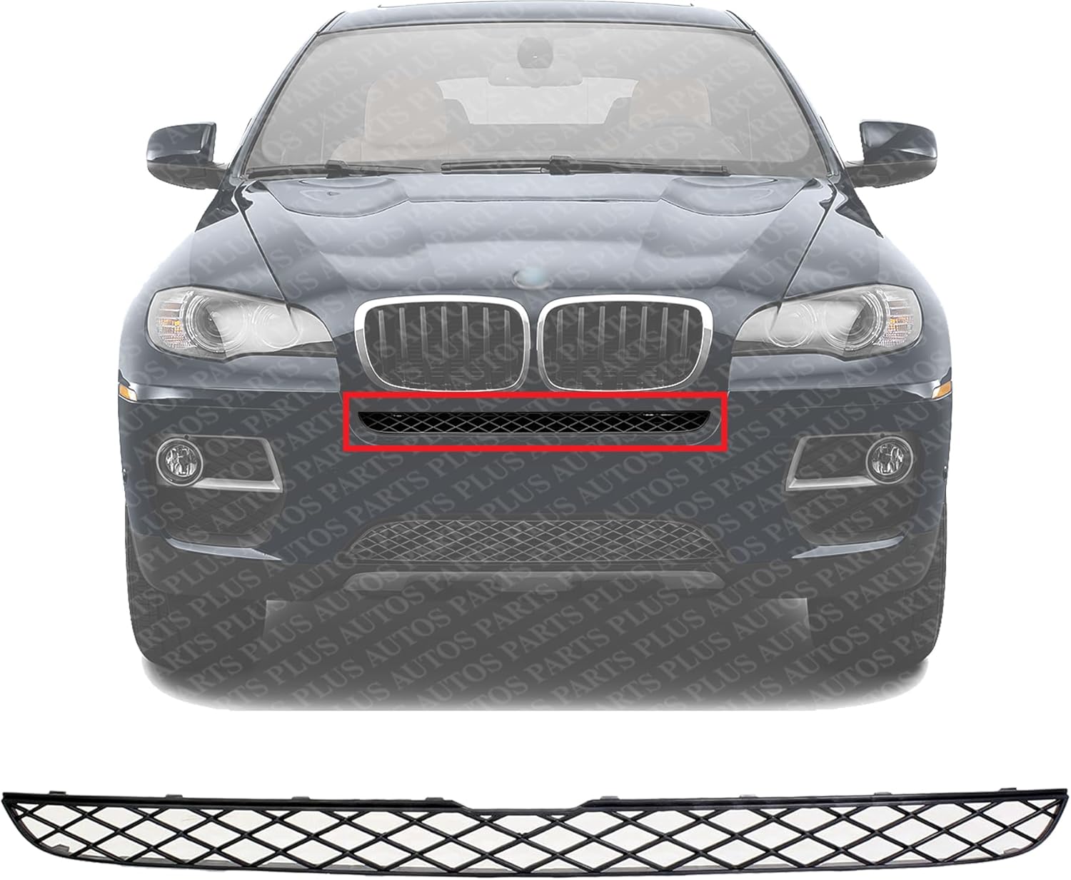Front Bumper Upper Grille Textured Plastic Direct Replacement Compatible With 2008-2014 BMW X6 / 2007-2013 X5 BM1036117 51117159597