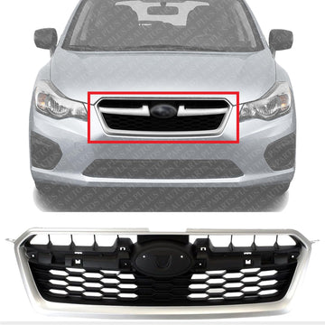 Front Grille Assembly Silver Shell With Black Insert Plastic Direct Replacement Compatible With 2012-2014 Subaru Impreza SU1200145 91122FJ010