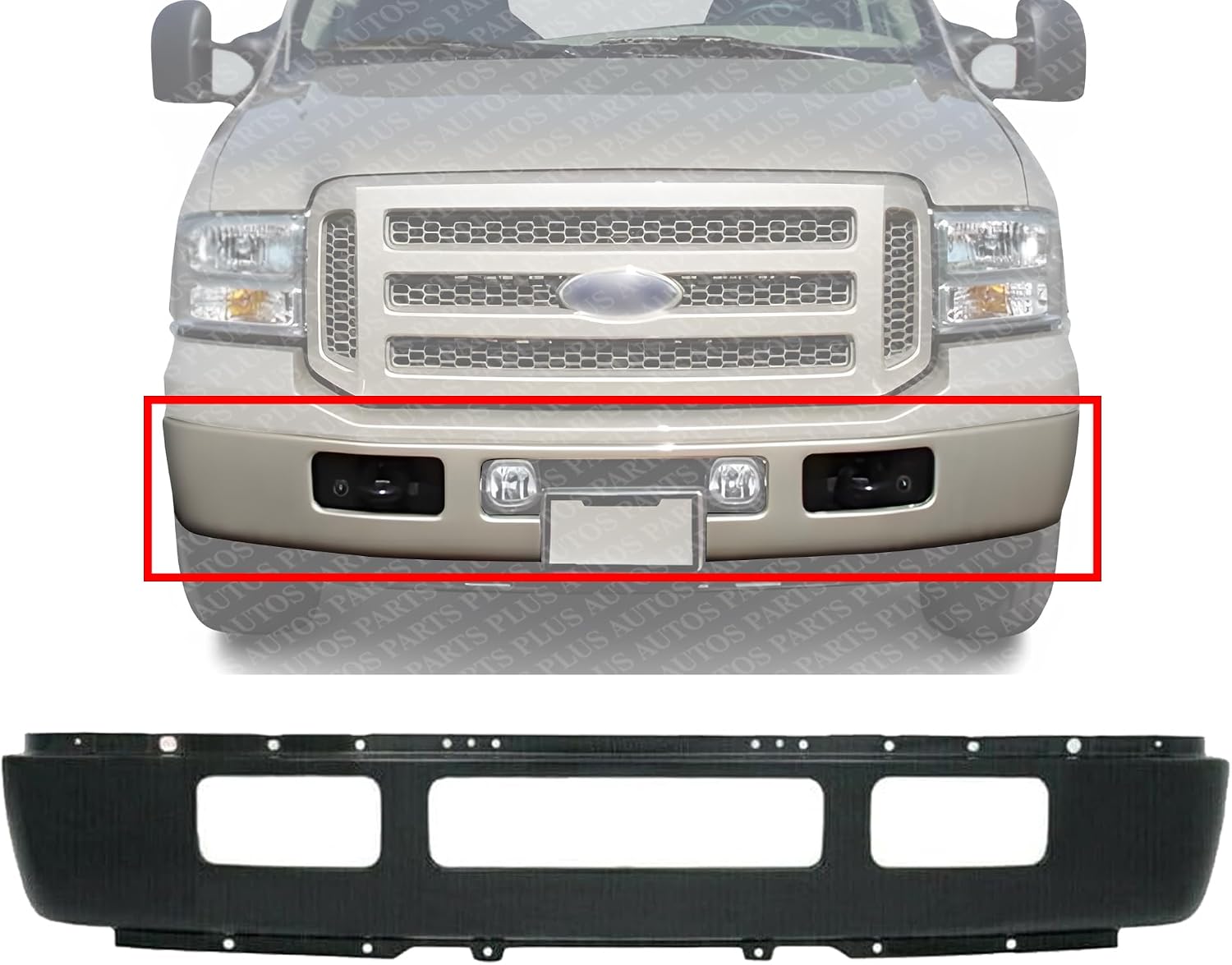 Front Bumper Primed Steel Without Fender Flare Holes Direct Replacement Compatible With 2005-2007 Ford-F-Series Super Duty FO1002393 5C3Z17757CAA