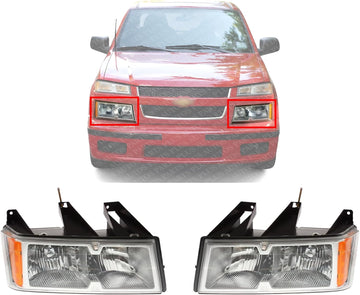 Set Of 2 Front Headlight Assembly With Chrome Interior Left Driver & Right Passenger Side Direct Replacement Compatible With 2005-2008 Chevrolet Colorado/GMC Canyon GM2502247