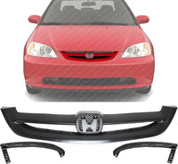 Front Grille Primed Shell and Insert + Bumper Filler Left Driver & Right Passenger Side Direct Replacement Compatible With 2001-2003 Honda Civic HO1088108 HO1089108 HO1200153