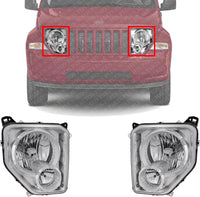 Set Of 2 Front Head Light Assembly Chrome Interior Left Driver & Right Passenger Side Direct Replacement Compatible With 2008-2012 Jeep Liberty CH2502196 CH2503196 55157339AE