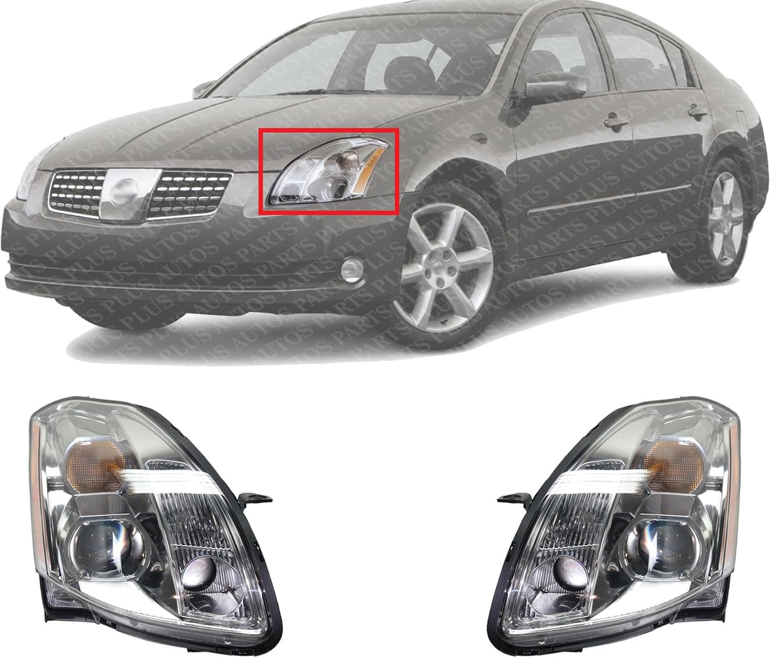 Set Of 2 Front Head Light Assembly Plastic Left Driver & Right Passenger Side Direct Replacement Compatible With 2004-2006 Nissan Maxima NI2502183 NI2502150 NI2503183 NI2503150