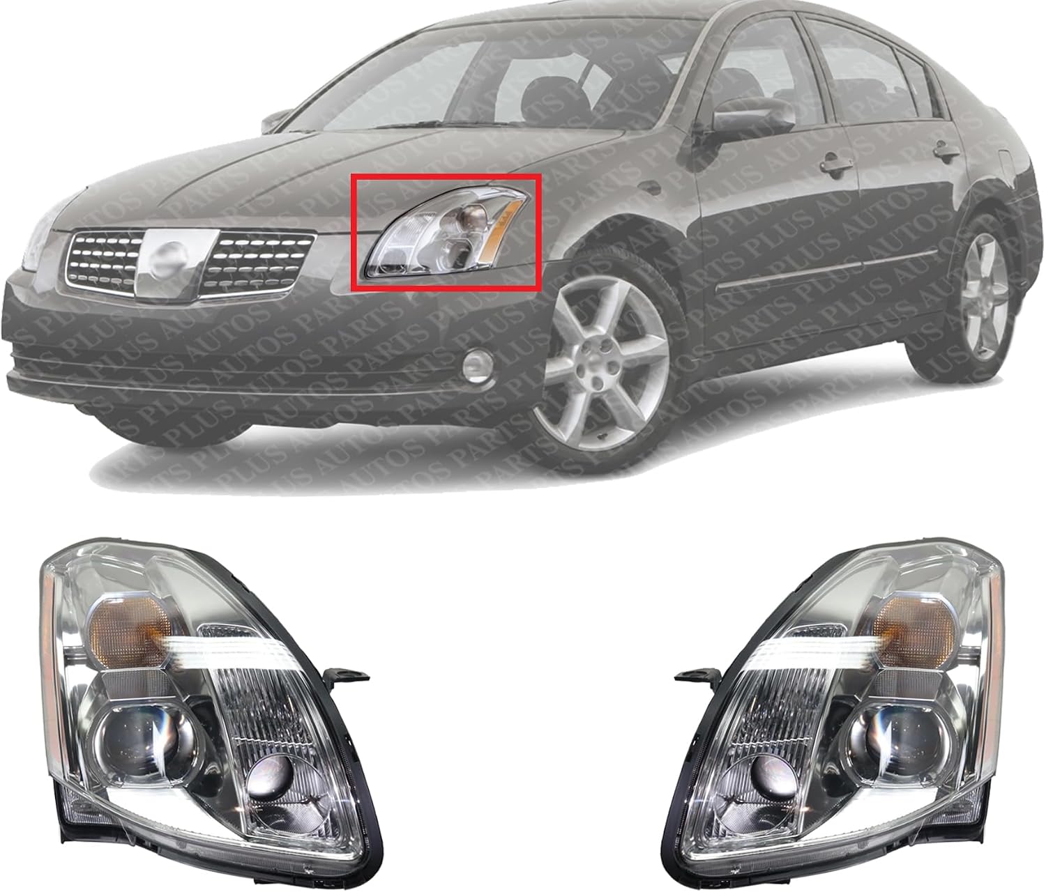 Set Of 2 Front Head Light Assembly Plastic Left Driver & Right Passenger Side Direct Replacement Compatible With 2004-2006 Nissan Maxima NI2502183 NI2502150 NI2503183 NI2503150